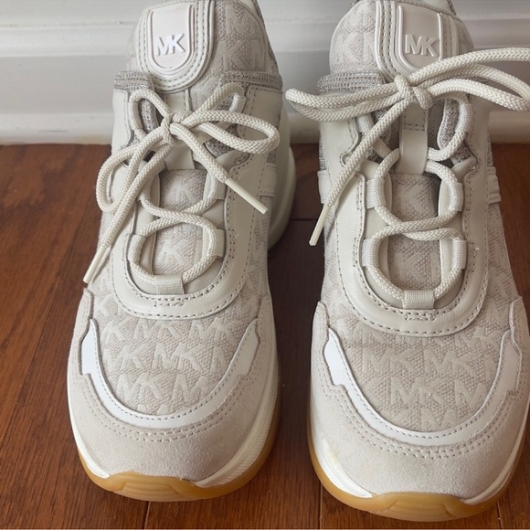 Michael Kors Olympia Chunky Sneakers – Logo Jacquard & Glitter Mesh SIZE 7.5 - Picture 5 of 8